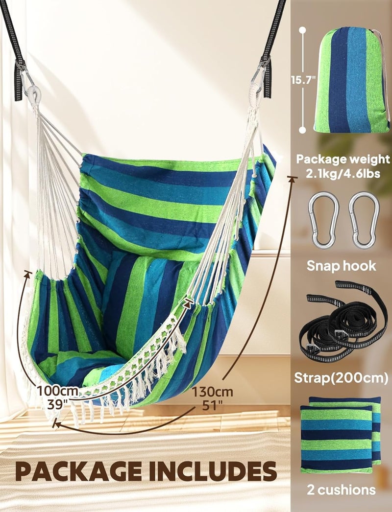 Chihee Hanging Seats Hanging Chair Hammock 2 Pillows Included, Strong Straps and Hooks for Easy Hanging Soft Cotton Side Pocket Tassel Chair Set Comfort - Image 4