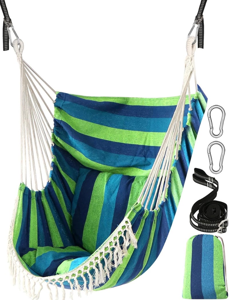 Chihee Hanging Seats Hanging Chair Hammock 2 Pillows Included, Strong Straps and Hooks for Easy Hanging Soft Cotton Side Pocket Tassel Chair Set Comfort - Image 1