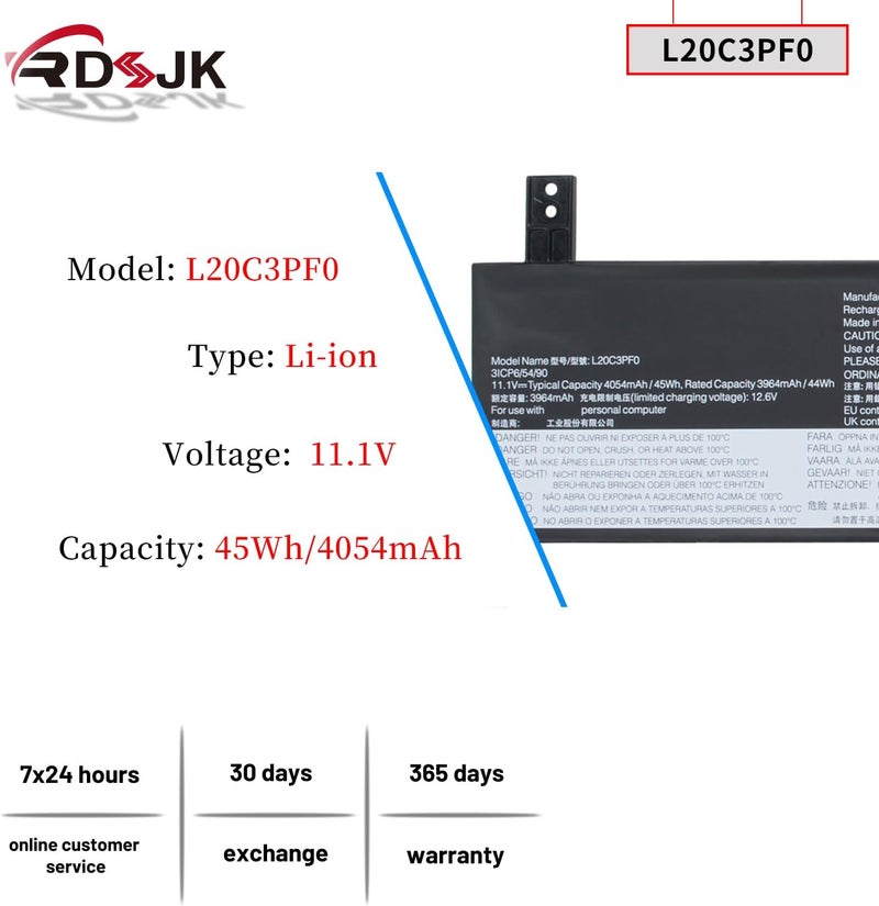 L20L3PF0 L20M3PF0 L20C3PF0 Laptop Battery for Lenovo Ideapad 3-14ITL6 3-15ITL6 3-17ITL6 3-14ALC6 3-15ALC6 3-17ALC6 3-14ABA7 14ADA6 S14 G2-ITL G3-IAP V14 G2 G3 V15 G2 G3 V17 G2 G3 K14 Series 11.1V 45Wh - Image 2