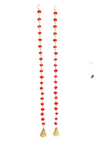 Aahum Handmade Wall Door Red Color Pom Pom String with Golden Beads,Triangle Flowers Hanging Torans Garland Bandhwar Decoration Item for Home Décor Diwali Festival,Navratri,Wedding (6 FT 2 Strings) - Image 1