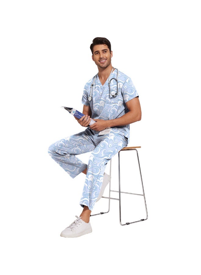 NIBEMINENT Scrub Set Men Casual Short-sleeved Pet Nurse Work Clothes Cartoon Print V-neck Dentist Work Uniform Practical Pocket - Image 3