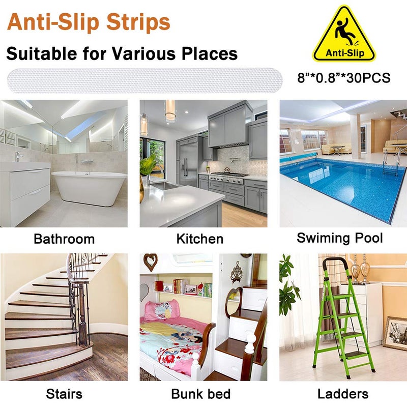 V-TOP 30 PCS Non Slip Shower Stickers, Safety Shower Non Slip Adhesive Strips Treads for Bathroom Floor Tub Stairs Ladders Pools Boats, Bathtub Appliques for Adults & Kids with Scraper (Clear) - Image 2