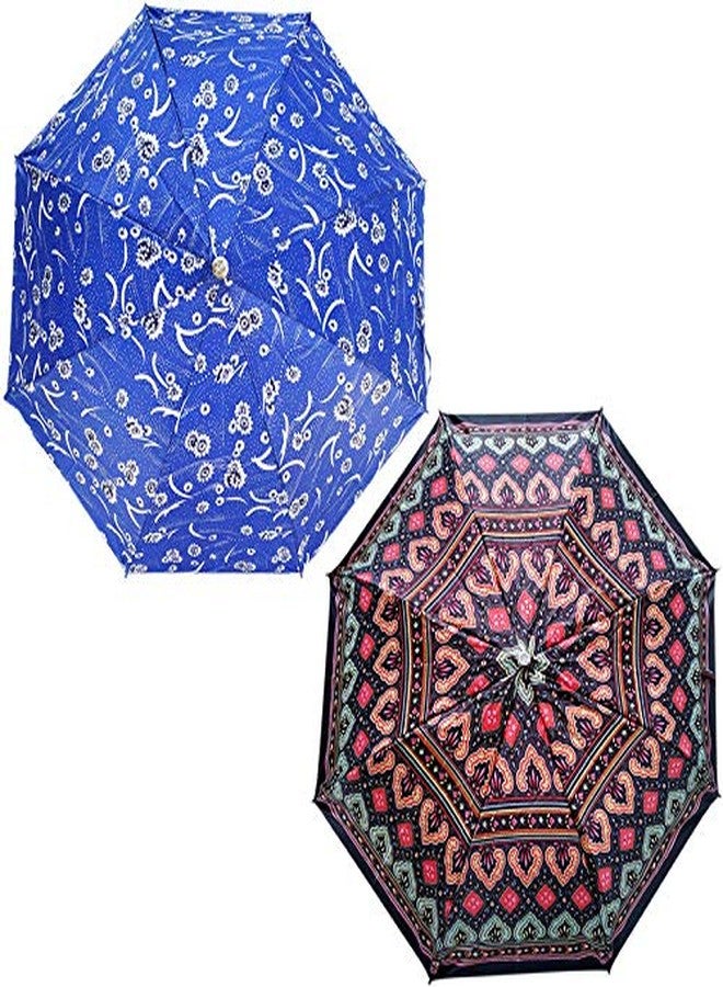 RAINPOPSON 2 Fold Printed Big Size Stylish Umbrella for Women & Men UV Protection Office Umbrella Combo for Girls (Multicolor & Blue Printed) - Set of 2 (UM-89) - Image 2