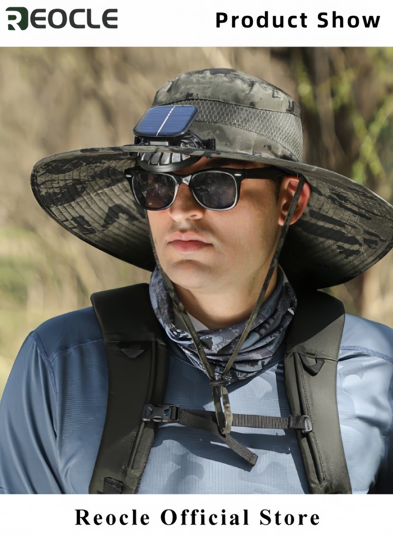 REOCLE Sun Hat with Solar Fan Wide Brim Hat UPF50 Sunscreen Hat Lightweight Fan Hat Strong Wind Cooling Hat Charging Solar Dual-use Fan Cap Outdoor Fishing Hat - Image 4