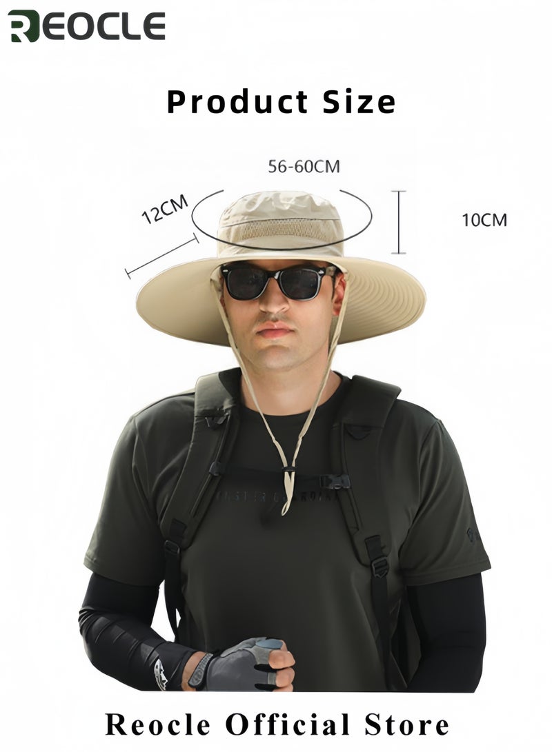 REOCLE Sun Hat with Solar Fan Wide Brim Hat UPF50 Sunscreen Hat Lightweight Fan Hat Strong Wind Cooling Hat Charging Solar Dual-use Fan Cap Outdoor Fishing Hat - Image 5