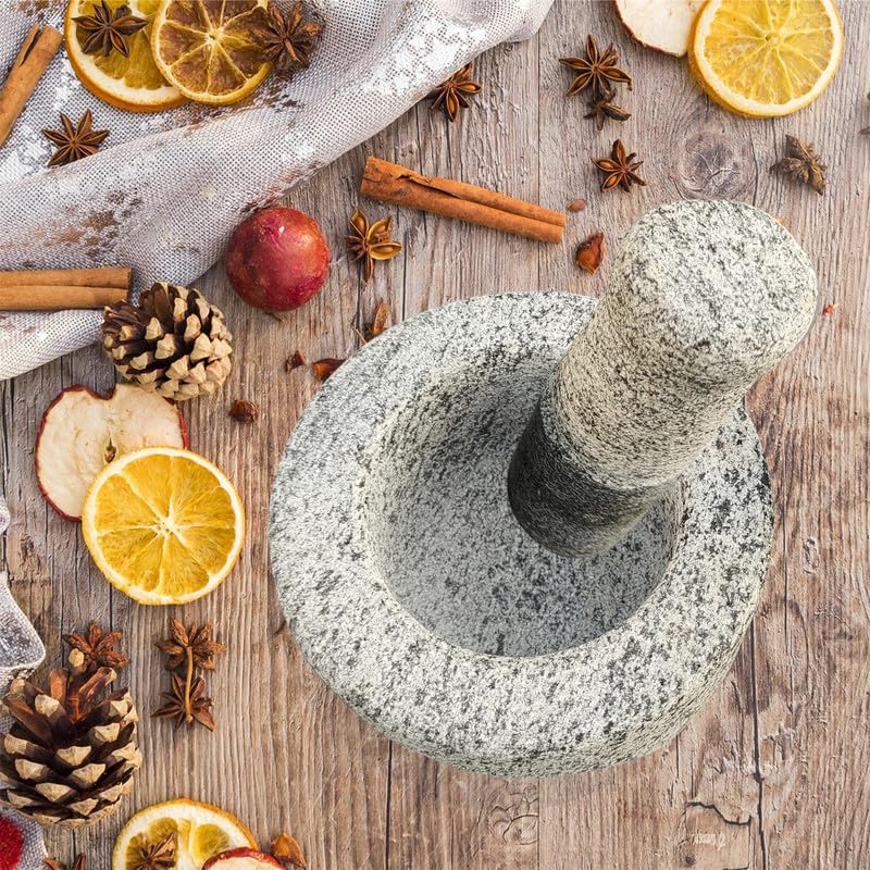EZAHK Stone Mortar and Pestle Set for Spices Okhli Masher Khalbatta Kharal Mixer Natural Traditional Grinder 5x4 inch pack of 1 - Image 5