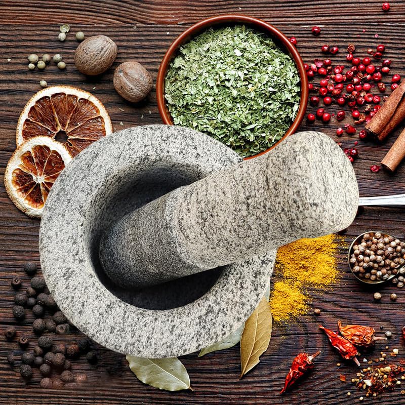 EZAHK Stone Mortar and Pestle Set for Spices Okhli Masher Khalbatta Kharal Mixer Natural Traditional Grinder 5x4 inch pack of 1 - Image 3