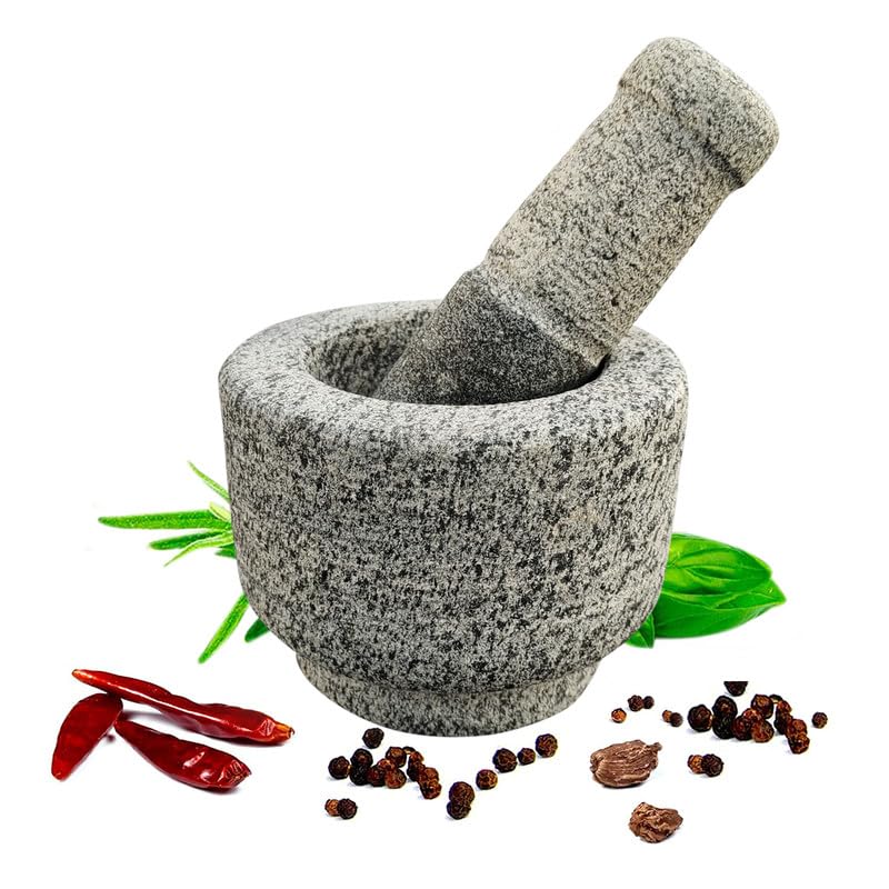 EZAHK Stone Mortar and Pestle Set for Spices Okhli Masher Khalbatta Kharal Mixer Natural Traditional Grinder 5x4 inch pack of 1 - Image 2