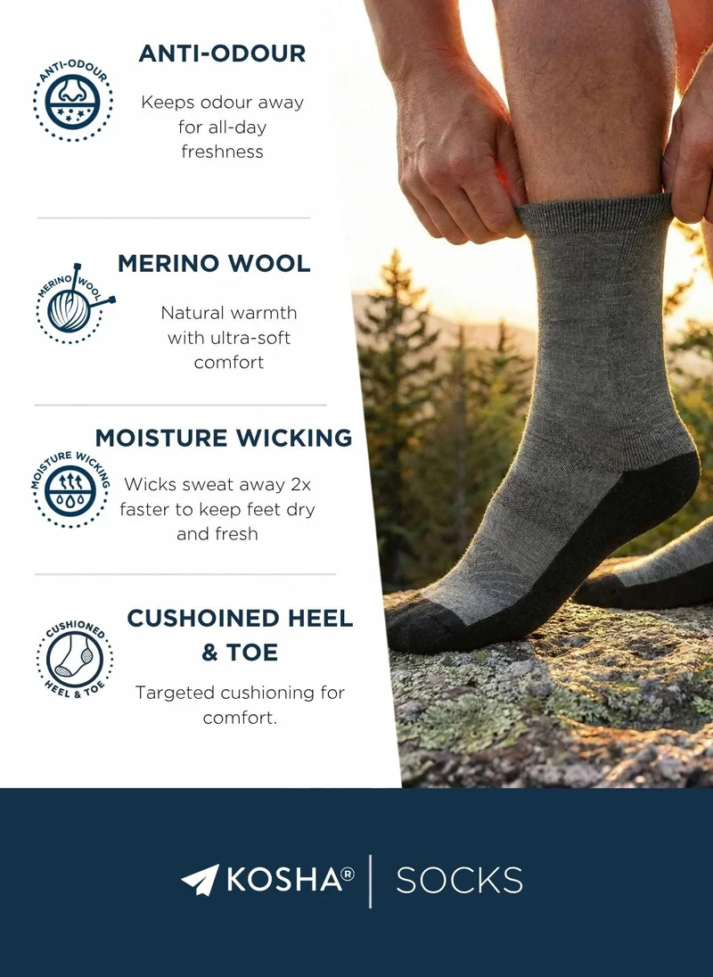 Kosha Grey & Black Men's Merino Wool Technical Socks for Men | Best Price UAE