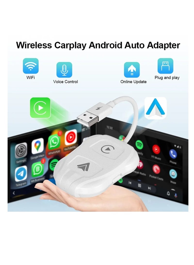 Furtey 2-in-1 Wireless Apple CarPlay & Android Auto Wireless Adapter, Plug & Play 5.8 GHz Wireless Carplay Dongle for Wired Apple Carplay & Android (Supports iOS 10 above) (White)  - Image 1