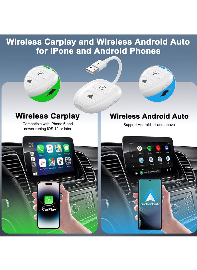 Furtey 2-in-1 Wireless Apple CarPlay & Android Auto Wireless Adapter, Plug & Play 5.8 GHz Wireless Carplay Dongle for Wired Apple Carplay & Android (Supports iOS 10 above) (White)  - Image 2