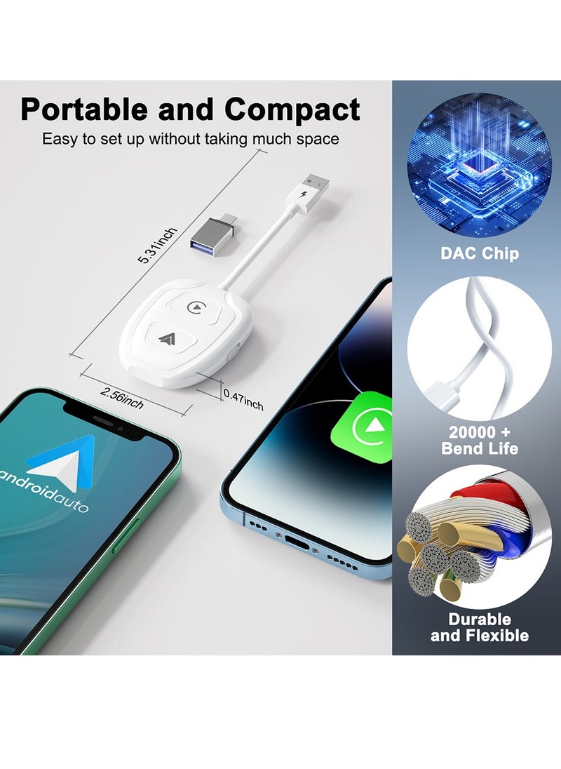 Furtey 2-in-1 Wireless Apple CarPlay & Android Auto Wireless Adapter, Plug & Play 5.8 GHz Wireless Carplay Dongle for Wired Apple Carplay & Android (Supports iOS 10 above) (White)  - Image 5