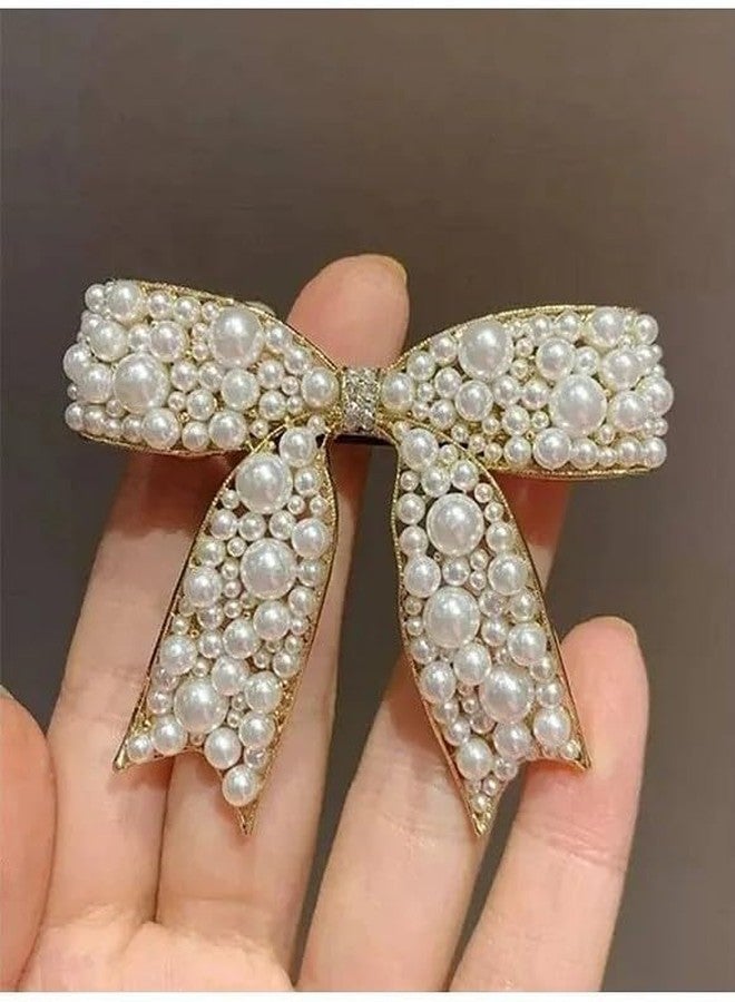 EvoNest Floral and Pearl Embellished Hair Clip For 4yr Girls | Fancy Hair Clutcher Hair Clip Pin Hair Accessories- Golden and White - Image 3