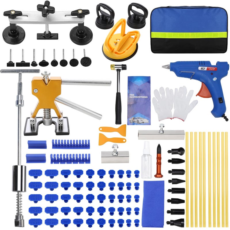 ROADGIVE 97PCS Auto Body Dent Repair Tool Kit PaintFriendly Dent Repair Kit with Golden Lifter Slide Hammer Tbar Dent Puller Bridge Puller Suction Cup and Glue Gun for Car Dent Remove Tools Kit