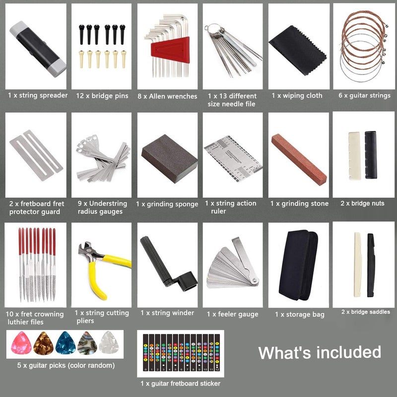 Micling 72PCS Guitar Tool Kit，Professional Guitar Repairing Maintenance Tool Kit with Guitar Strings Picks Bridge Pins Gauge Guitar Accessories Gift for Acoustic Guitar Electric Guitar Ukulele Bass Banjo - Image 2
