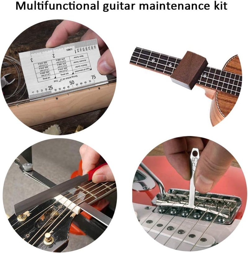 Micling 72PCS Guitar Tool Kit，Professional Guitar Repairing Maintenance Tool Kit with Guitar Strings Picks Bridge Pins Gauge Guitar Accessories Gift for Acoustic Guitar Electric Guitar Ukulele Bass Banjo - Image 4