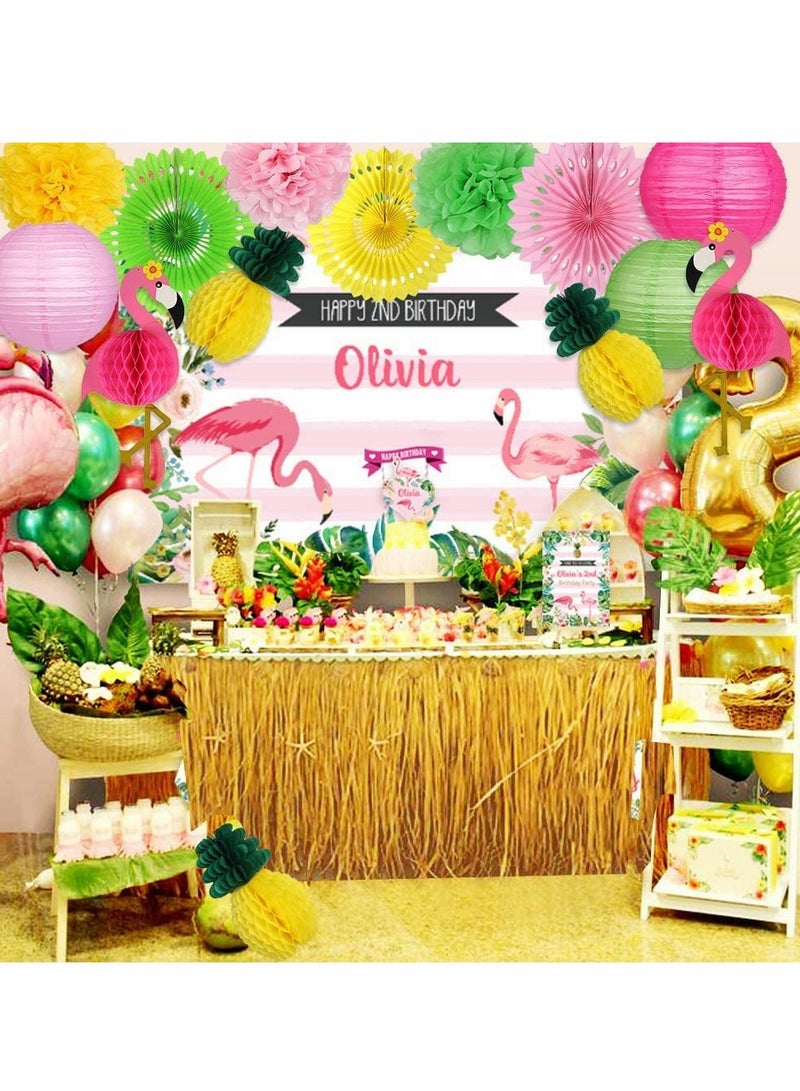 Loquat Flamingo and Pineapple Party Decorations, Honeycomb Ball Paper Lanterns, Paper Fans, and Pom Poms for Tropical Birthday Luau and Bachelorette Celebrations - Image 5