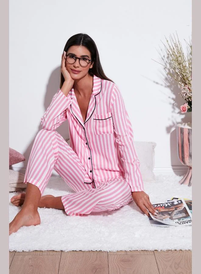 Lela Lela Striped Regular Fit Single Pocket Thin Pajama Set Women's PAJAMA SET 611PT620