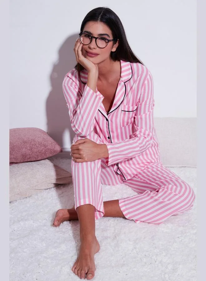 Lela Lela Striped Regular Fit Single Pocket Thin Pajama Set Women's PAJAMA SET 611PT620