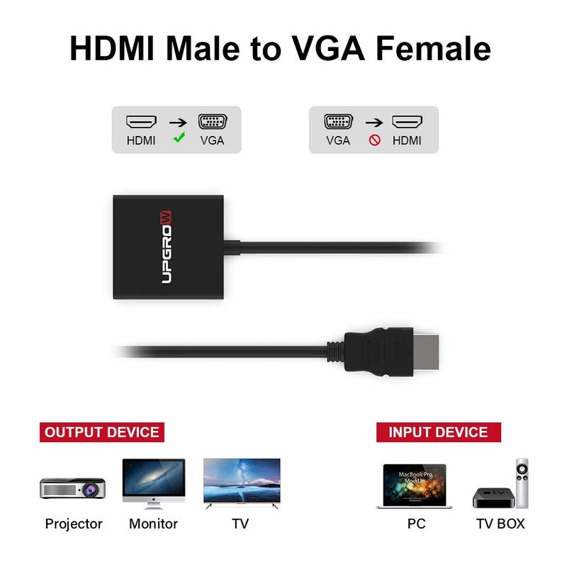 UPGROW HDMI to VGA Adapter HDMI Male to VGA Female Converter Support Computer, Desktop, Laptop, PC, Monitor, Projector, HDTV, Chromebook, Xbox and More, Model Number: UPGROWHMVF01 - Image 3