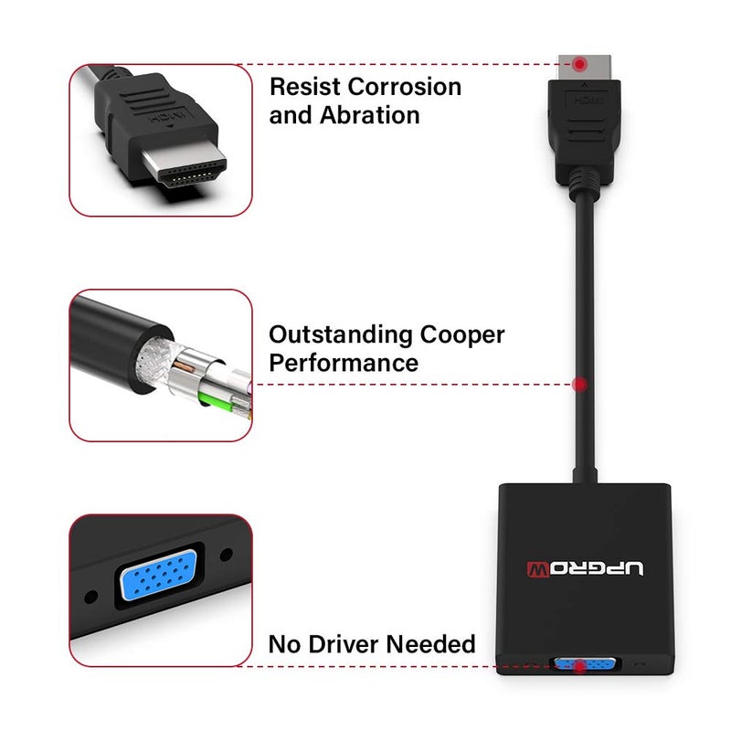 UPGROW HDMI to VGA Adapter HDMI Male to VGA Female Converter Support Computer, Desktop, Laptop, PC, Monitor, Projector, HDTV, Chromebook, Xbox and More, Model Number: UPGROWHMVF01 - Image 5
