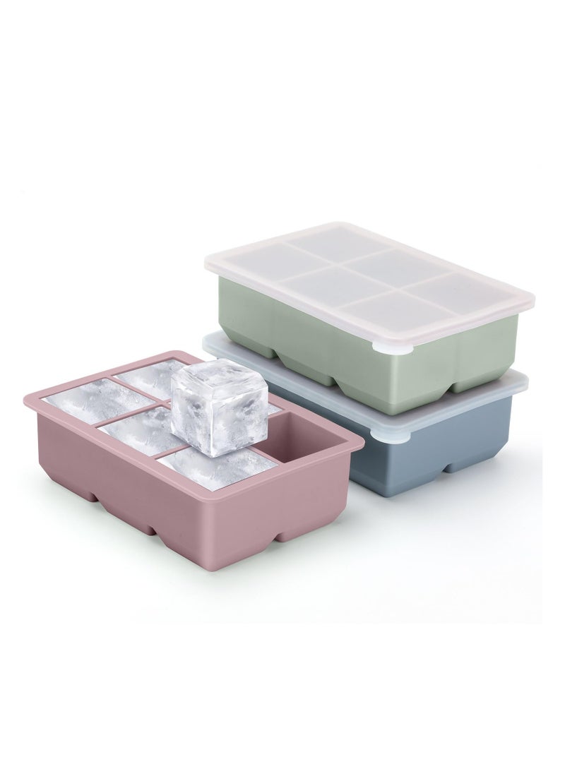 Generic - Silicone Ice Cube Trays 3 Pack - Large Size Silicone Ice Cube Molds with Leak Proof Removable Lid Square Ice Cube Tray And BPA Free for Cocktail,Whiskey, Stackable Flexible Ice - Image 1
