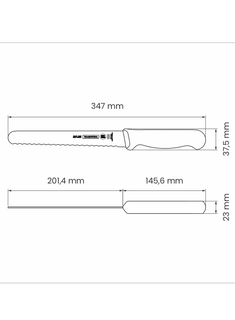 ترامونتينا Tramontina Professional 8 Inches Serrated Slicer Knife for Cold Cuts with Stainless Steel Blade and Black Polypropylene Handle with Antimicrobial Protection