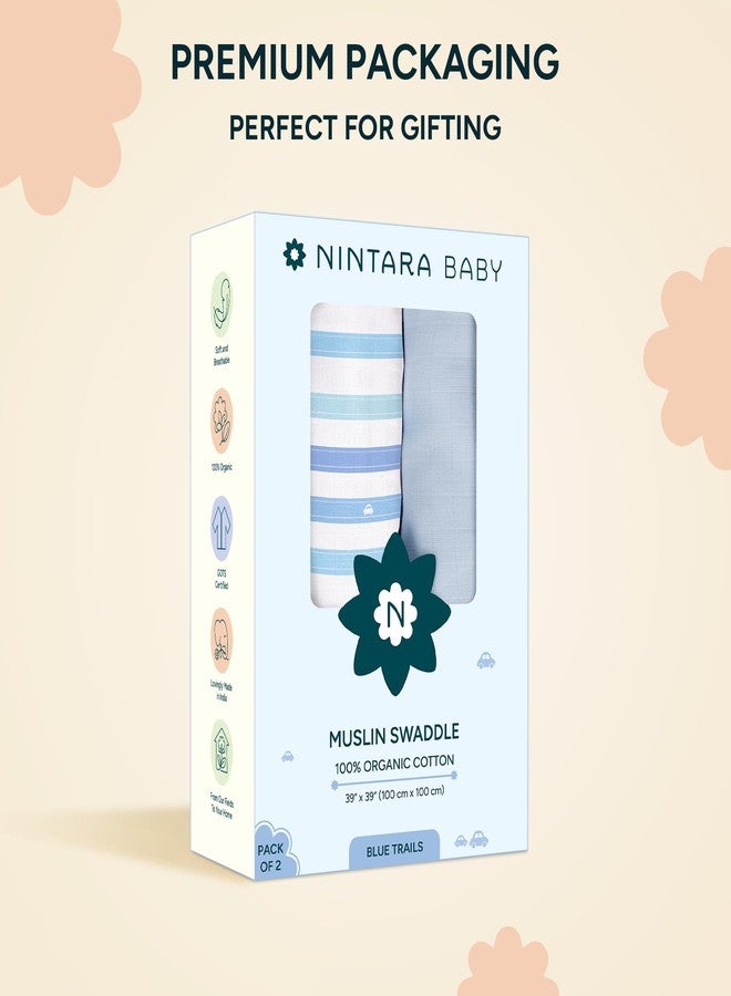 NINTARABABY قماط نينتارابيبي - قطن موسلين عضوي فاخر 100%، 100 × 100 سم، فائق النعومة، يسمح بمرور الهواء وخفيف الوزن، متعدد الاستخدامات، مضاد للحساسية، هدية مثالية للمواليد الذكور، عبوة من قطعتين - Image 4