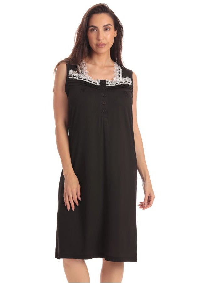 Dreamcrest Womens Sleeveless Nightgown with Lace Trim – Comfortable Sleepwear Pajamas – Solids & Prints, Solid Black With Lace Trim, 2X - Image 1