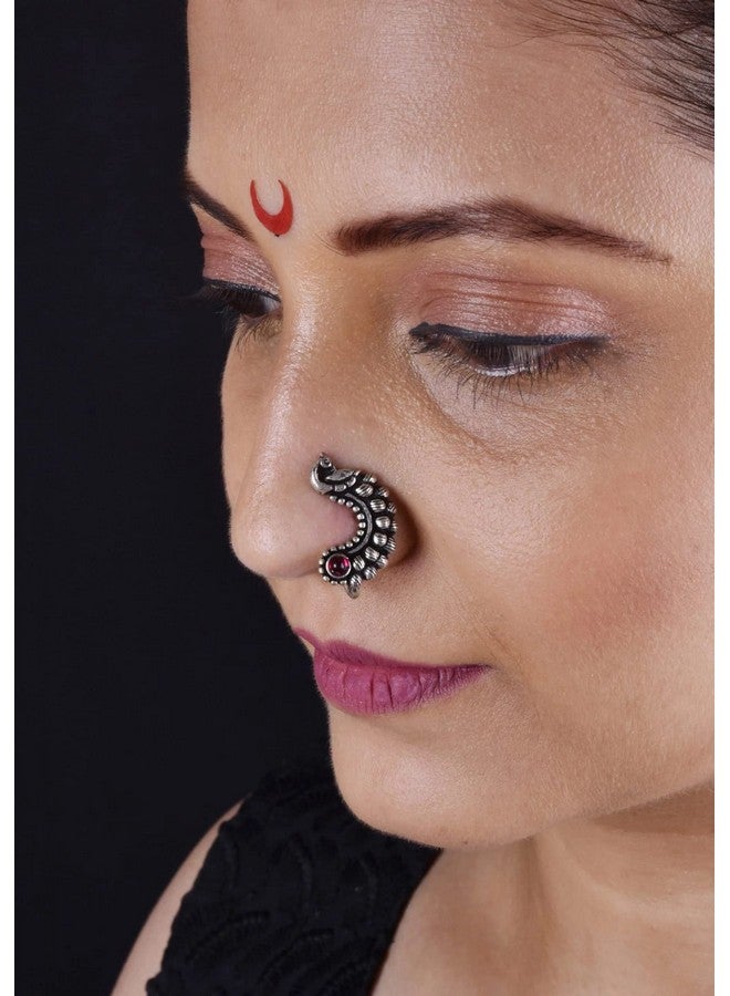 THANUS CRAFT THANU'S CRAFT Maharashtrian Nath Clip on Marathi Nose ring without Piercing Oxidized nose Pin for women & Ladies - Image 3