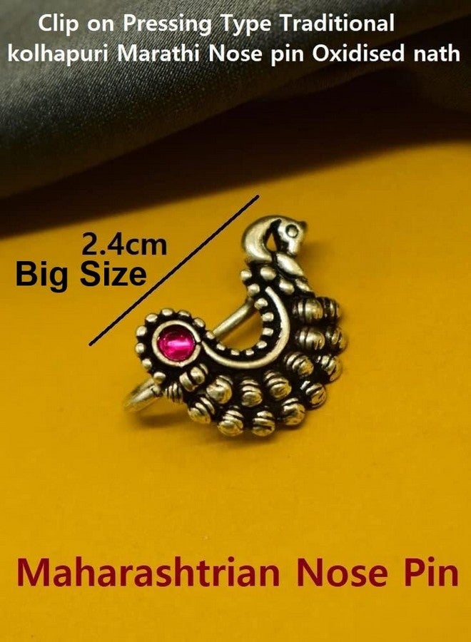 THANUS CRAFT THANU'S CRAFT Maharashtrian Nath Clip on Marathi Nose ring without Piercing Oxidized nose Pin for women & Ladies - Image 4