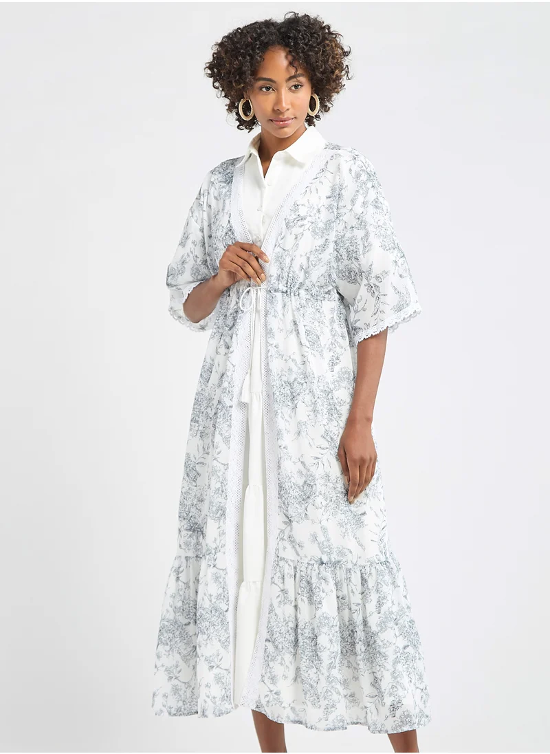 FAV Solid Tiered Shrug with Floral Print Longline Shrug