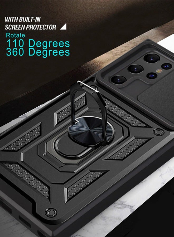 GROIC Case for Samsung Galaxy S23 Ultra 6.8" Case with Removable Kickstand and Card Holder, Slide Camera Cover Hybrid Heavy Duty Hard Luxury Phone Shell - Image 3