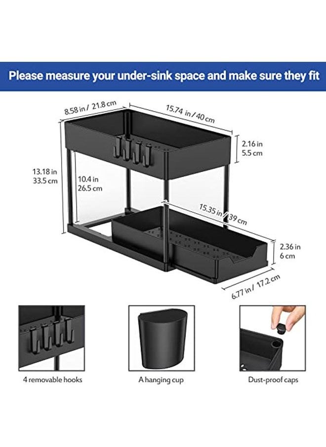 Arabest 1 Pack Under Sink Organizers and Storage Pull Out Sliding Drawer, 2 Tier Multi-purpose Kitchen Under the Sink Organizer Under Bathroom Sink Shelf Storage Rack for Countertop Laundry -Black  - Image 5