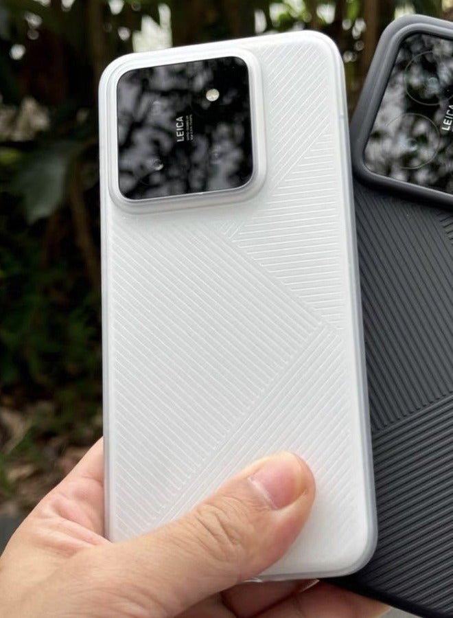 غطاء حماية واقٍ لهاتف Xiaomi 14 5G باللون الأبيض، حافظة حماية صلبة غير لامعة بنمط هندسي صلب للعناية بالبشرة - Image 1