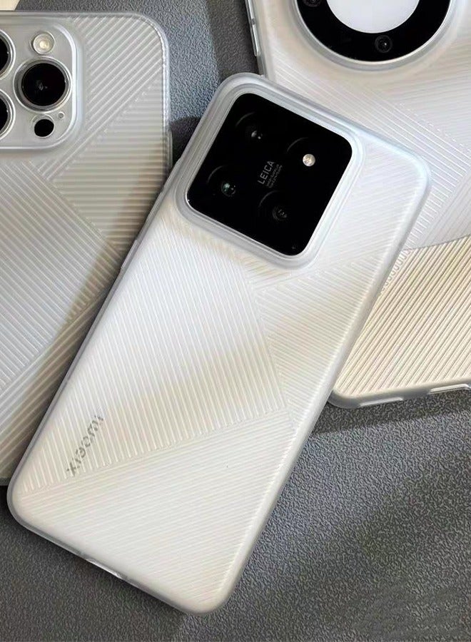 غطاء حماية واقٍ لهاتف Xiaomi 14 5G باللون الأبيض، حافظة حماية صلبة غير لامعة بنمط هندسي صلب للعناية بالبشرة - Image 3
