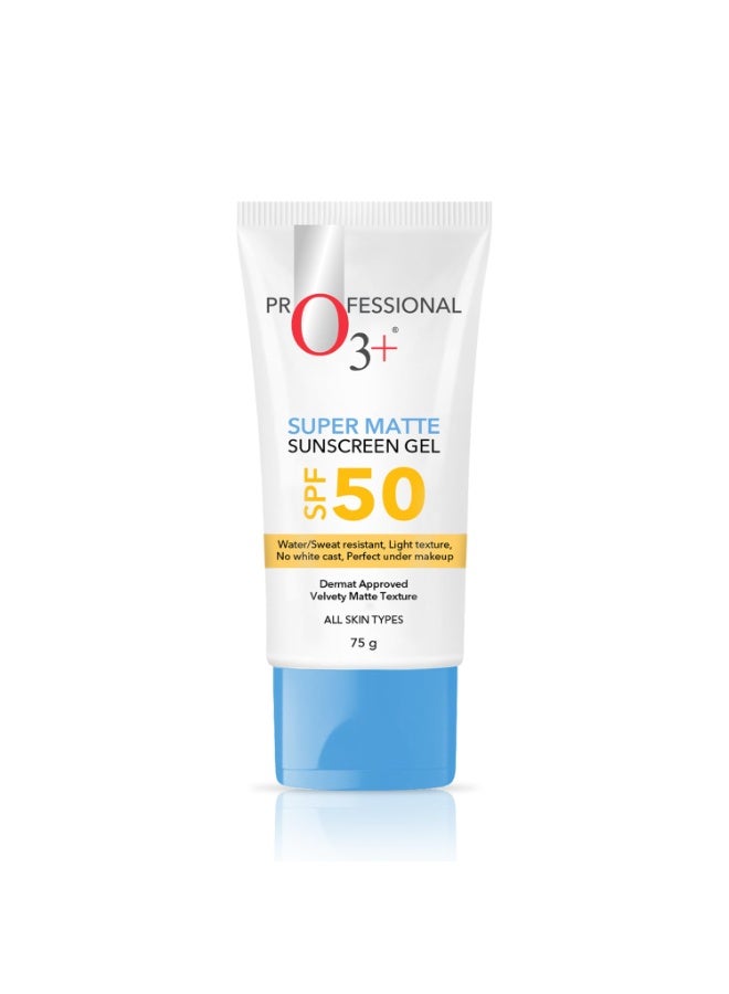 O3+ Super Matte Sunscreen Gel SPF 50 PA ++++ With Niacinamide & Hyaluronic acid Suitable for Normal, Oily and Acne Prone skin for Women and Men | 75g - Image 1