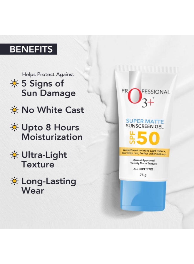 O3+ Super Matte Sunscreen Gel SPF 50 PA ++++ With Niacinamide & Hyaluronic acid Suitable for Normal, Oily and Acne Prone skin for Women and Men | 75g - Image 5
