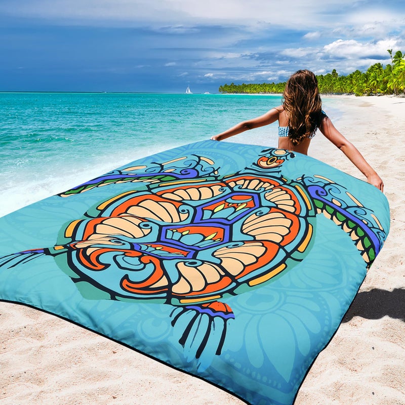 WIWIGO Beach Blanket Waterproof Sandproof Beach Mat 79" X 83"/10'x9'for 2-8 Adults Quick Drying Outdoor Picnic Mat Beach Accessories for Travel, Camping, Hiking - Image 5