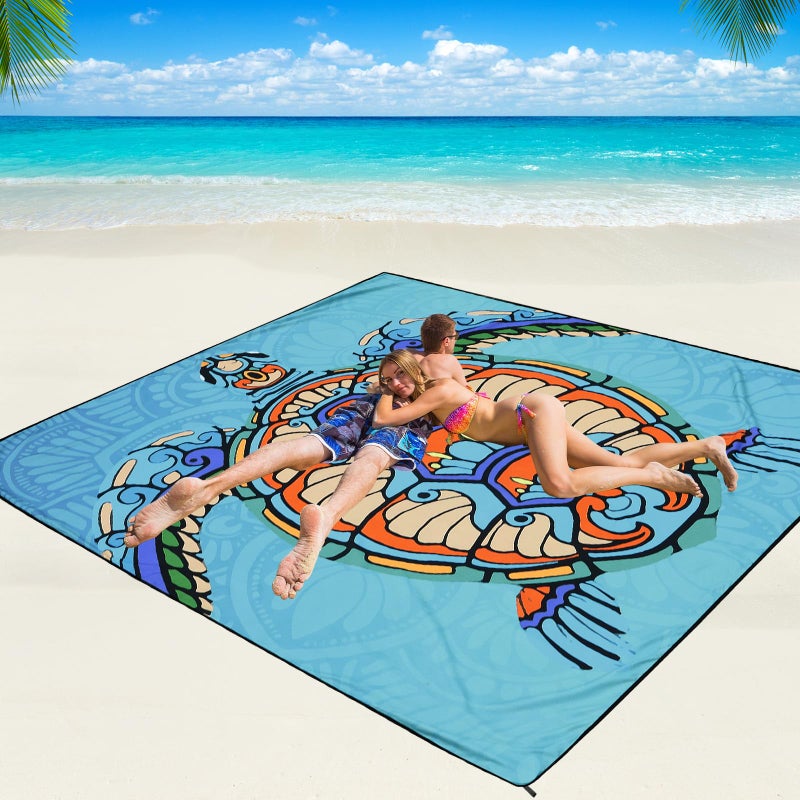 WIWIGO Beach Blanket Waterproof Sandproof Beach Mat 79" X 83"/10'x9'for 2-8 Adults Quick Drying Outdoor Picnic Mat Beach Accessories for Travel, Camping, Hiking - Image 1
