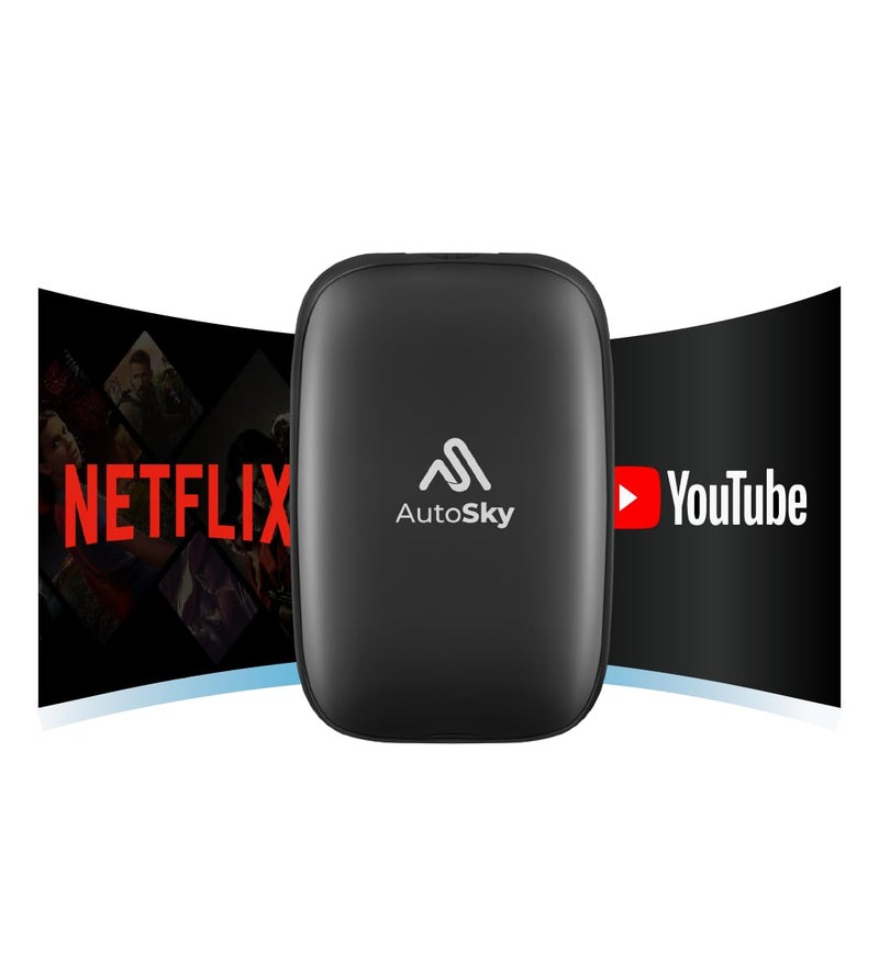 AutoSky Ai Box Lite Air - Streaming on the Go, Netflix and Youtube in your car. Convert Your Wired CarPlay into Wireless CarPlay or Android Auto. HotSpot Required for Streaming. Wired CarPlay Required - Image 1