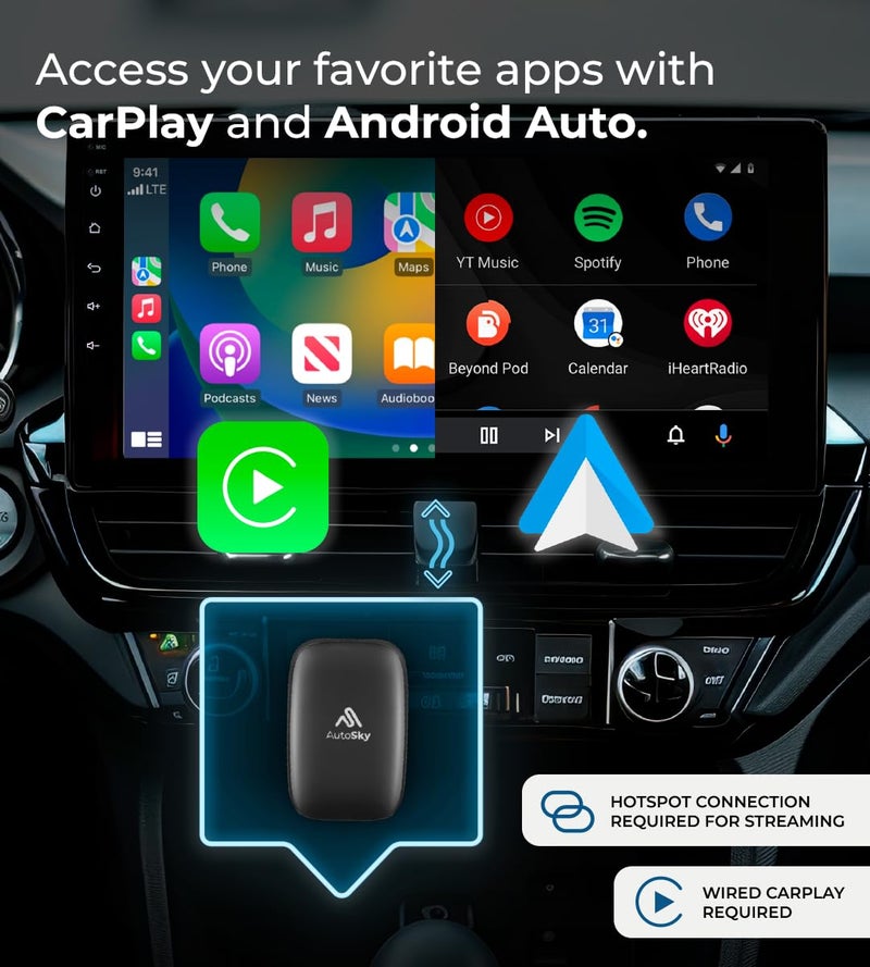 AutoSky Ai Box Lite Air - Streaming on the Go, Netflix and Youtube in your car. Convert Your Wired CarPlay into Wireless CarPlay or Android Auto. HotSpot Required for Streaming. Wired CarPlay Required - Image 3