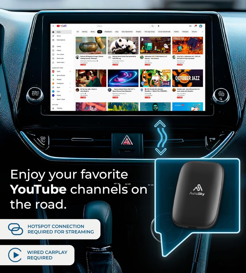 AutoSky Ai Box Lite Air - Streaming on the Go, Netflix and Youtube in your car. Convert Your Wired CarPlay into Wireless CarPlay or Android Auto. HotSpot Required for Streaming. Wired CarPlay Required - Image 5