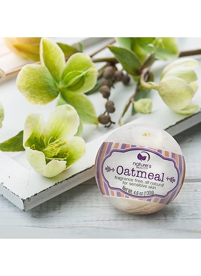 Nature's Beauty Nature's Beauty Oatmeal Fragrance-Free Bath Bomb Multi-Pack - Natural Hand Crafted, Non-Staining, Luxury Fizzy Spa Bomb, Sooth Dry + Itchy Skin Made w/Almond + Coconut Oil, 4.6 oz (4 Pack)  - Image 2