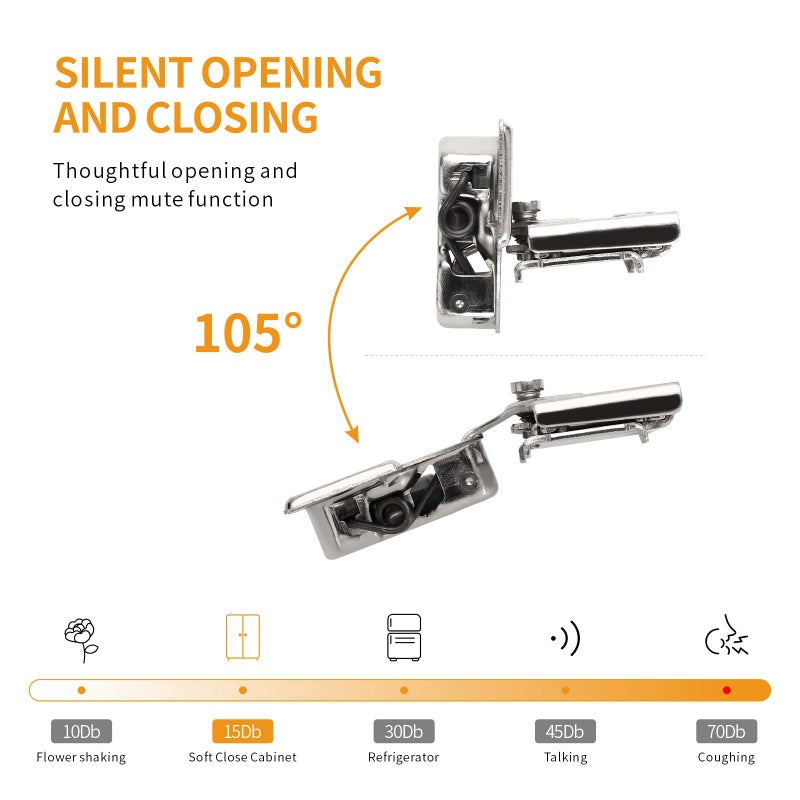 Chibery 10 Pack 1/2" Overlay 4D Soft Close Concealed Hinges for Face Frame Door, Adjustable Closing Speed, Smooth Slow Self Close Hinges, Satin Nickel, 105Â° Open Angle Stainless Steel Cabinet Hinges - Image 4