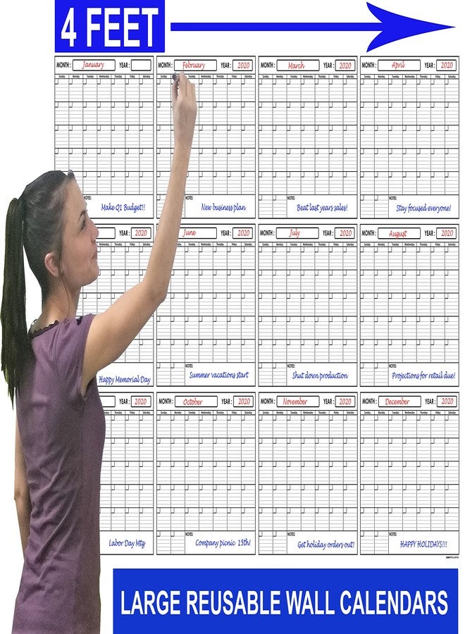 SwiftGlimpse 36x48 Large Jumbo Oversized Erasable Laminated Blank Annual Yearly Wall Calendar Poster, 12 Months, Reusable for Office, Academic, Home - Image 2