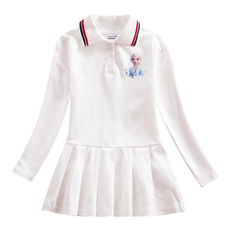 Polo Preppy Style Children'S Clothing Frozen Long Sleeve Children Dress Girl Baby Western Style Pleated Skirt - Image 2