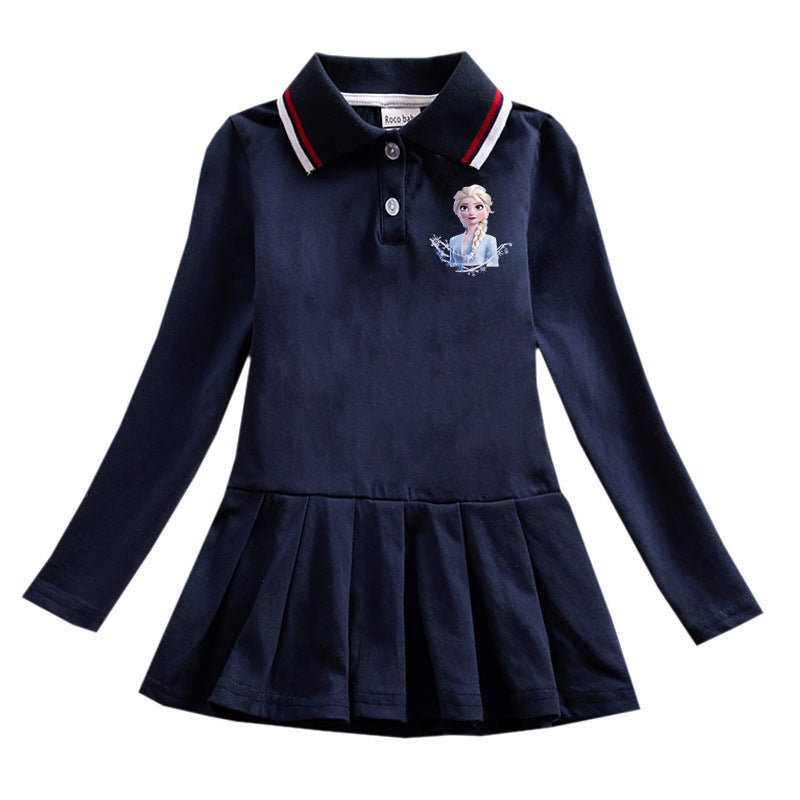 Polo Preppy Style Children'S Clothing Frozen Long Sleeve Children Dress Girl Baby Western Style Pleated Skirt - Image 1