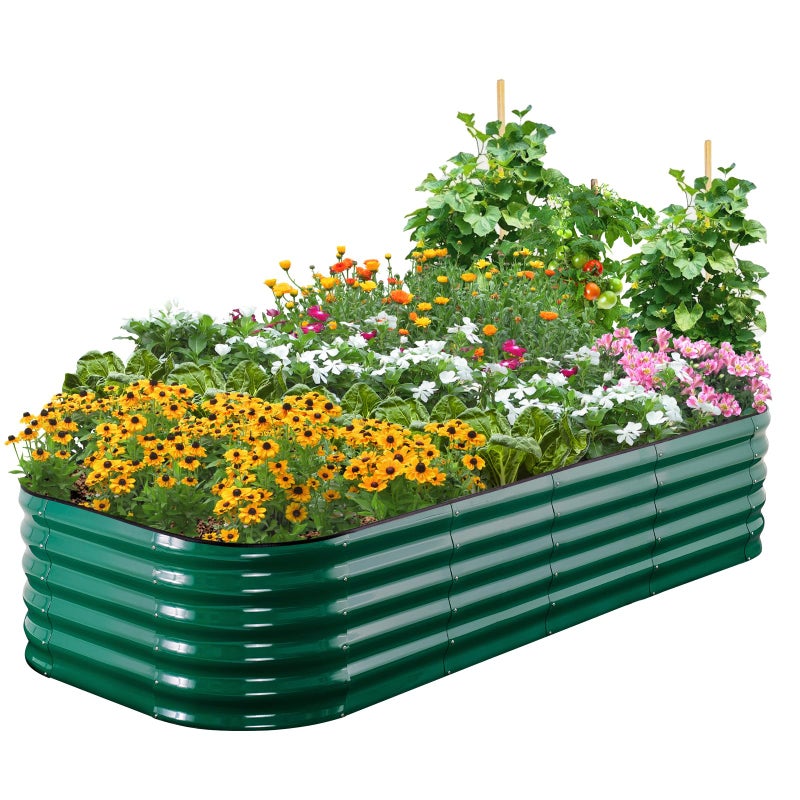 Quictent Galvanized Raised Garden Bed Kit, 6x3x1.5 ft Oval Metal Planter Box Tall for Vegetables Outdoor Backyard, Rubber Strip Edging Included, Dark Green