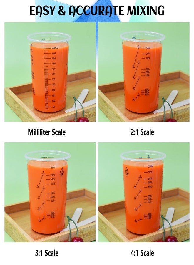 Artcome Mixing Cup Kit - 50 PC 20oz (600ml) Plastic Measuring Cups, 50 PC Wooden Mixing Sticks, 100 PC 40ml Disposable Small Cups, 10 PC Stirring Rods - Ideal for Epoxy Resin, Paint & Liquid Mixing - Image 4